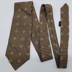 1960s Necktie Rhodia Geometric Gold Brown Acetate France 4" W 55" L VTG Retro